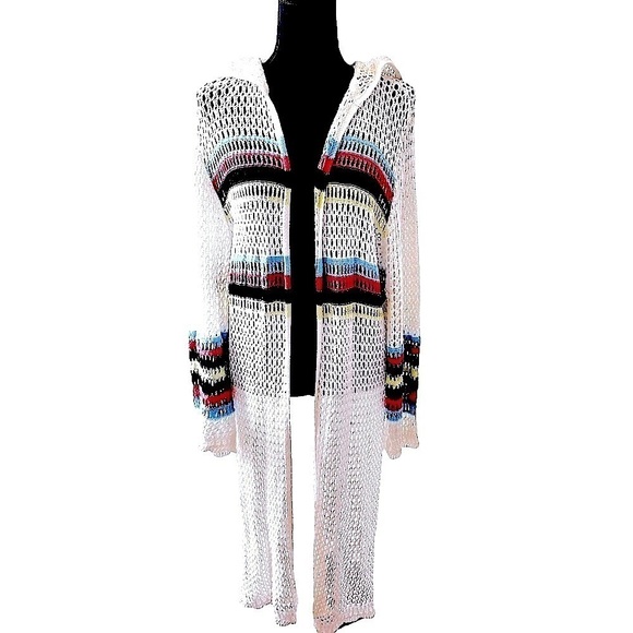 Crochet Duster White Oversized No Closure Hood NWOT Med…Balletcore Boho … - Picture 2 of 10